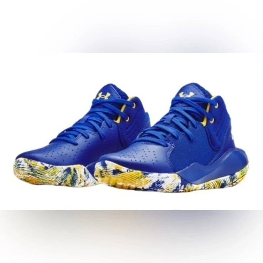 Under Armour jet 21 blue yellow high top sneakers size youth 11